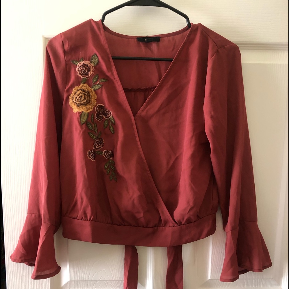 red floral long sleeved top